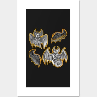 Halloween Grey Bats Pattern Posters and Art